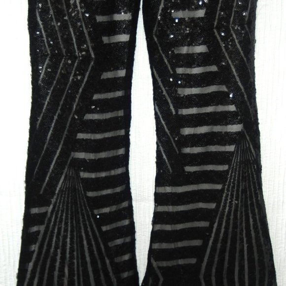 High Waist Sequin Sparkle Flared Pants Wide Leg Bell Bottom Trousers NWOT! - Picture 3 of 8